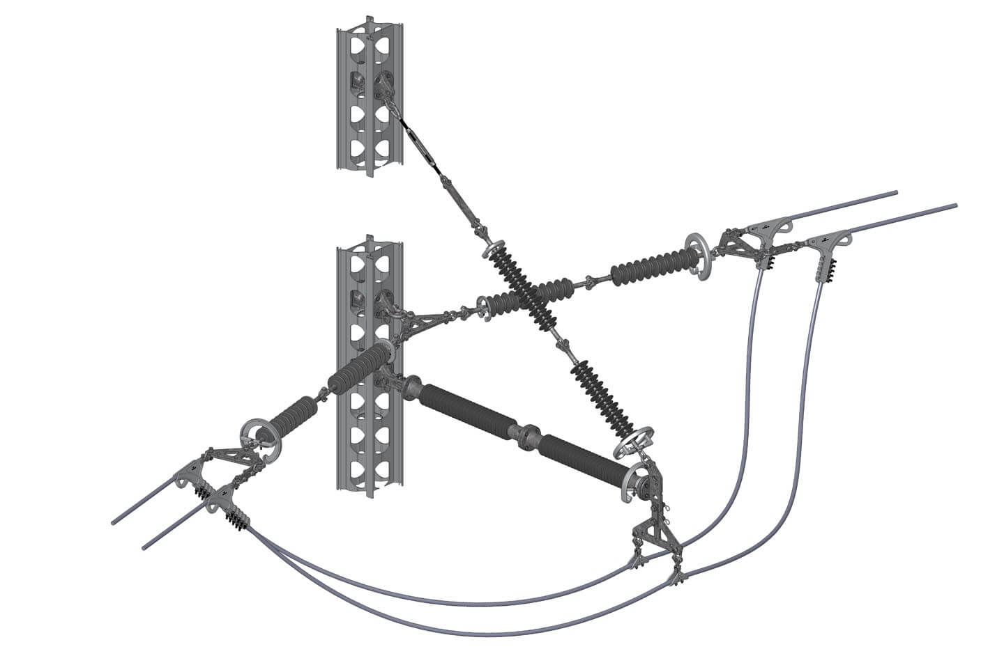Diagrama de aisladores modulares de 2 piezas en torre de anclaje